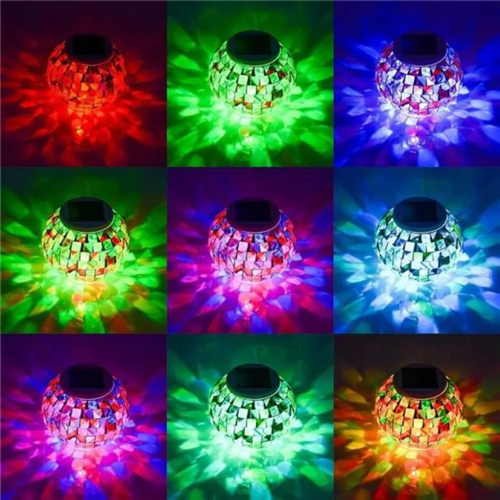 Color Changing Solar Powered Glass Ball Garden Lights, (Mosaic Glass)